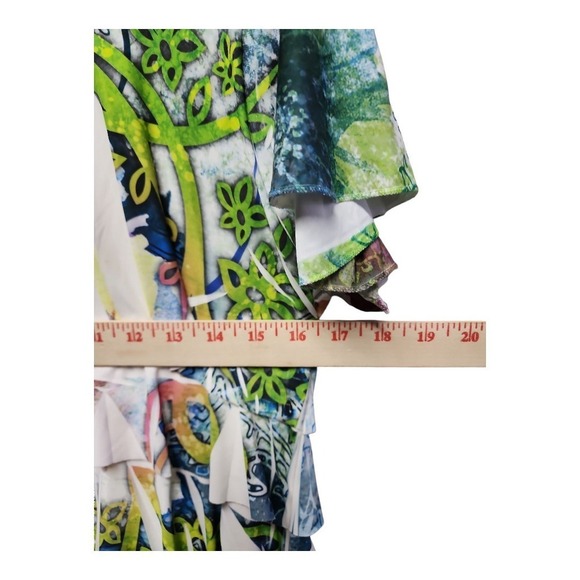 🌿 Green Tropical Tiered Jersey Blouse -‎ Size M | Slinky & Stretchy - Picture 5 of 7